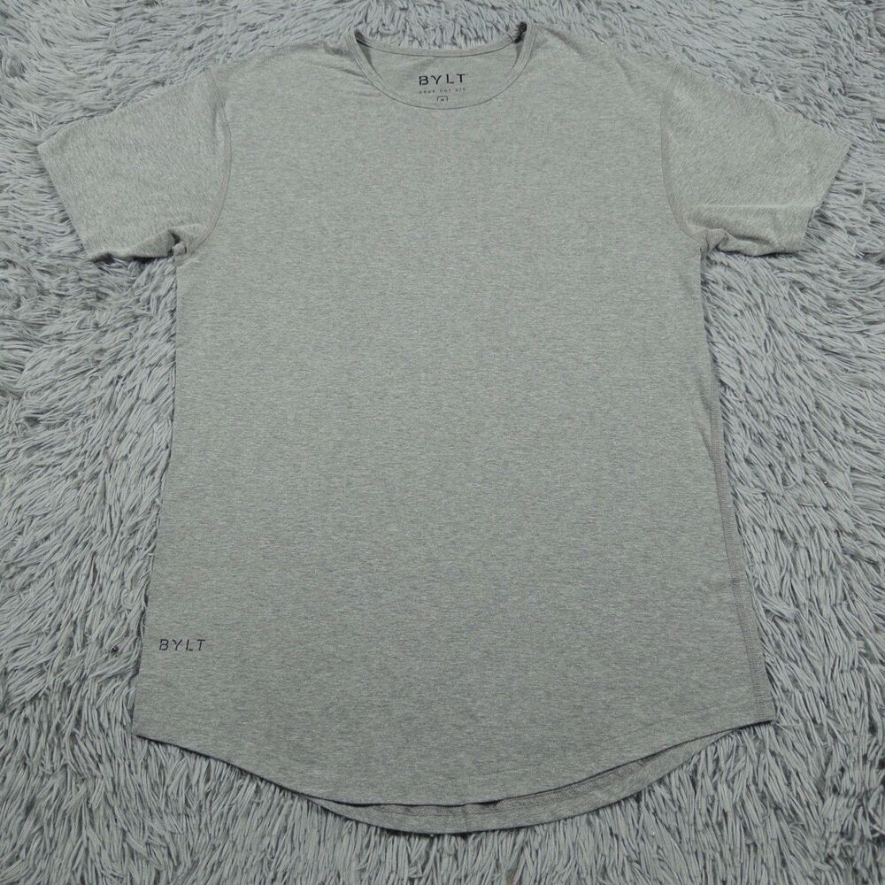 Bylt Shirt Medium Gray Drop Cut S/S Performance  Curved Hem Pullover Tee Mens